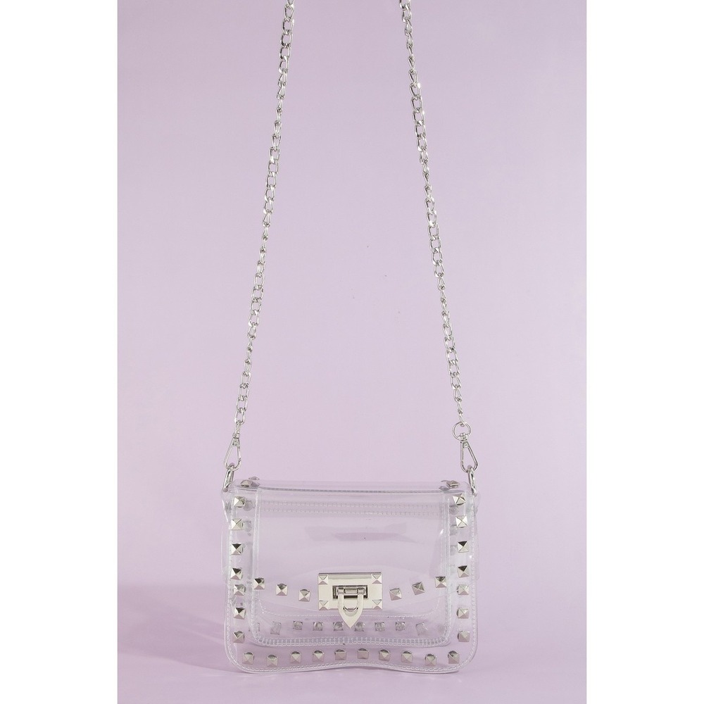 Fame Clear Studded Crossbody Stadium Bag With Chain Strap